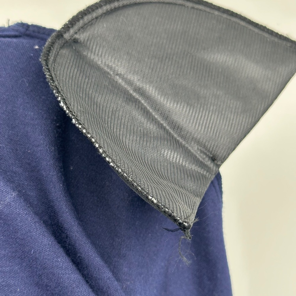 Vtg Navy Blue Wrap Dress Ruffle Hem Short Sleeve Tie Waist V Neck L union made - Picture 9 of 9